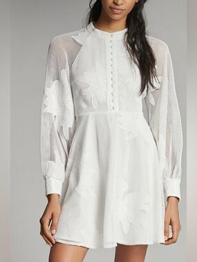 ANTHROPOLOGIE Mare Mare Sabine Embroidered White Lace Mini Dress Floral Mesh S P